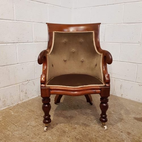 fig 1. ANTIQUE WILLIAM 1V MAHOGANY TUB LIBRARY CHAIR C1830