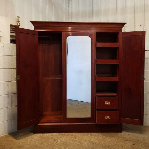 fig 1. ANTIQUE EDWARDIAN INLAID MAHOGANY SMALL TRIPLE WARDROBE COMPACTUM C1900