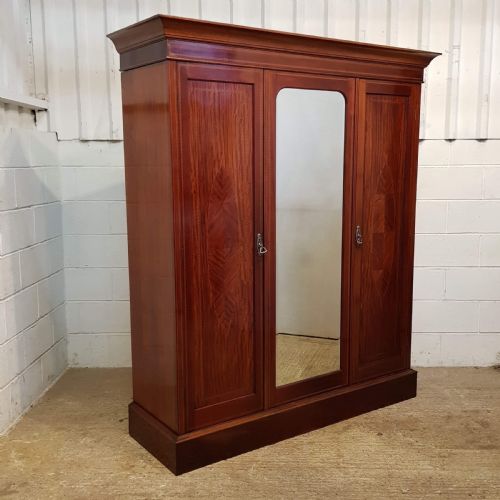 fig 2. ANTIQUE EDWARDIAN INLAID MAHOGANY SMALL TRIPLE WARDROBE COMPACTUM C1900
