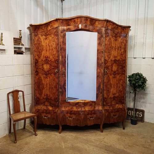 Antique Large French Burr Walnut Bombe Armoire C1900