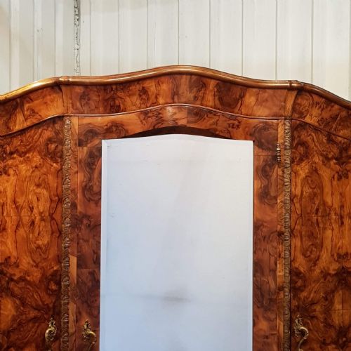 fig 1. ANTIQUE LARGE FRENCH BURR WALNUT BOMBE ARMOIRE C1900