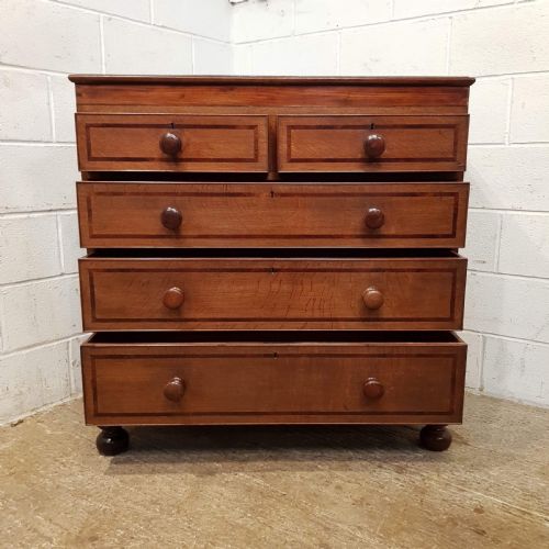 fig 2. ANTIQUE EARLY VICTORIAN OAK AND MAHOGANY CHEST OF DRAWERS C1840