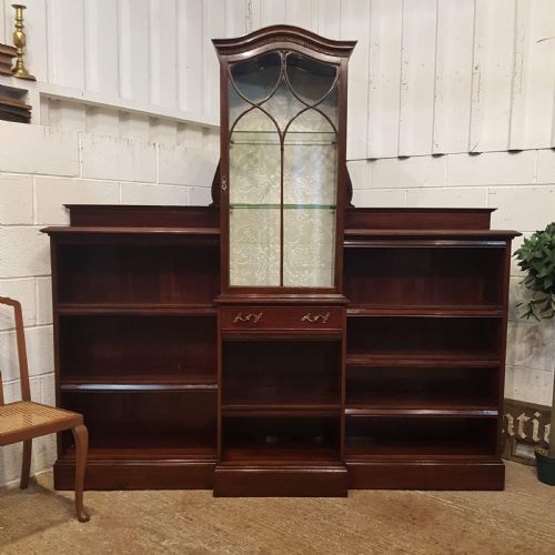 Antique Art Nouveau Mahogany Astragal Glazed Cabinet with Open Bookcase C1890