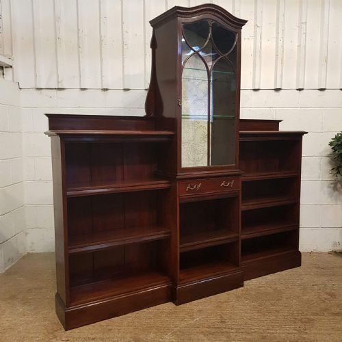 fig 1. ANTIQUE ART NOUVEAU MAHOGANY ASTRAGAL GLAZED CABINET WITH OPEN BOOKCASE C1890