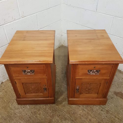 fig 1. ANTIQUE PAIR ART NOUVEAU SATINWOOD BEDSIDE CABINETS C1890