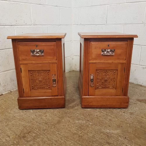 fig 2. ANTIQUE PAIR ART NOUVEAU SATINWOOD BEDSIDE CABINETS C1890