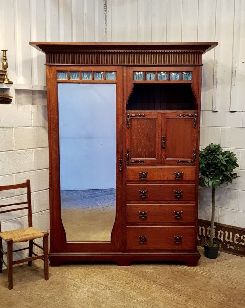 Antique Arts & Crafts Oak Wardrobe Compactum by Liberty & Co C1890