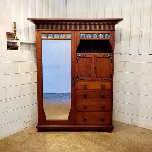 fig 2. ANTIQUE ARTS & CRAFTS OAK WARDROBE COMPACTUM BY LIBERTY & CO C1890