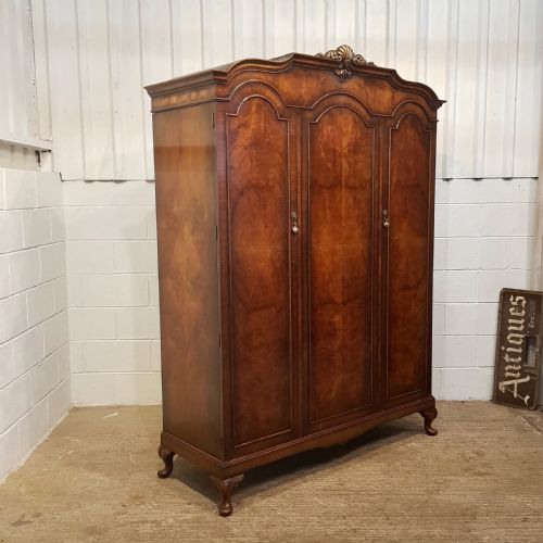 fig 2. ANTIQUE BURR WALNUT TRIPLE WARDROBE C1920