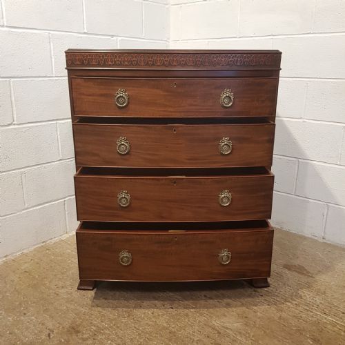 fig 2. ANTIQUE EDWARDIAN MAHOGANY CHIPPENDALE BOW FRONT CHEST OF DRAWERS C1900