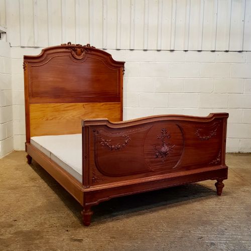 Antique Late 19th Century French Boiserie Walnut Double Bed C1890
