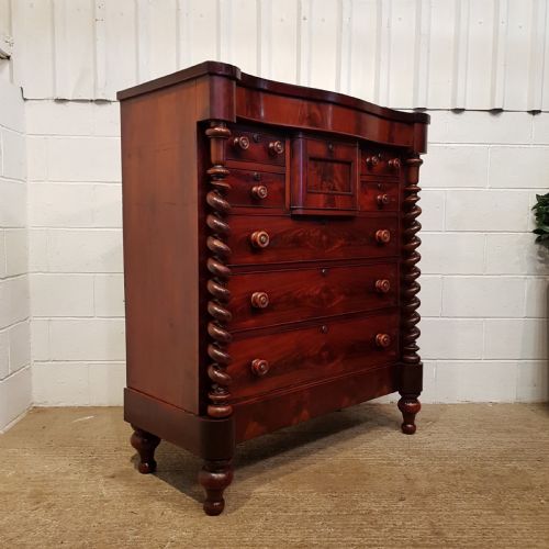 fig 1. ANTIQUE VICTORIAN FLAMED MAHOGANY SCOTCH CHEST OF DRAWERS C1870