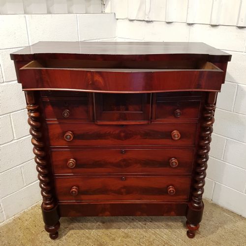 fig 2. ANTIQUE VICTORIAN FLAMED MAHOGANY SCOTCH CHEST OF DRAWERS C1870
