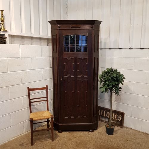 Antique Edwardian Oak Corner Cupboard C1900