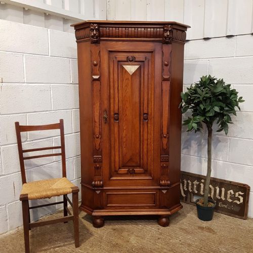 Antique Late 19th Century Flemish Carved Oak Free Standing Corner Cabinet C1890