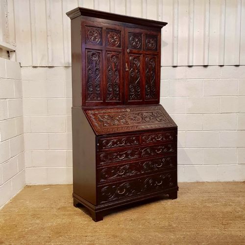 fig 2. ANTIQUE GEORGIAN PERIOD CARVED OAK BUREAU BOOKCASE C1780