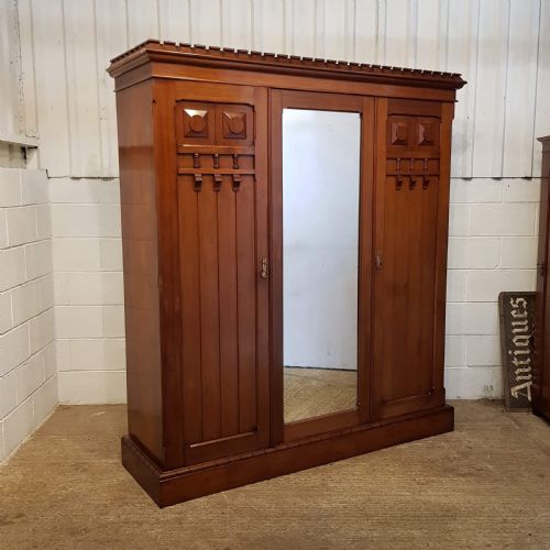 fig 2. ANTIQUE ARTS & CRAFTS WALNUT TRIPLE WARDROBE COMPACTUM C1890
