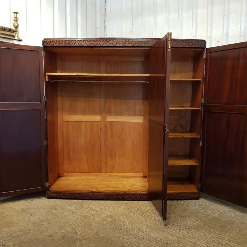 fig 1. ANTIQUE EDWARDIAN MAHOGANY BOW FRONT TRIPLE WARDROBE C1900