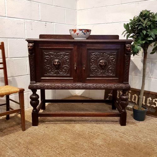 Antique Late Victorian Gothic Carved Oak Lion Mask Sideboard C1890