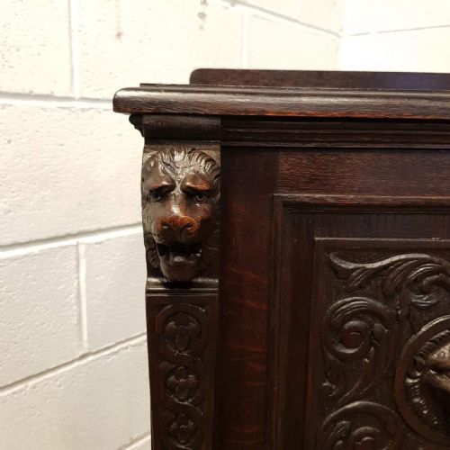 fig 1. ANTIQUE LATE VICTORIAN GOTHIC CARVED OAK LION MASK SIDEBOARD C1890