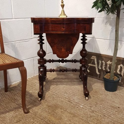 Superb Antique Victorian Inlaid Walnut Fold Over Games Table Work Box C1880