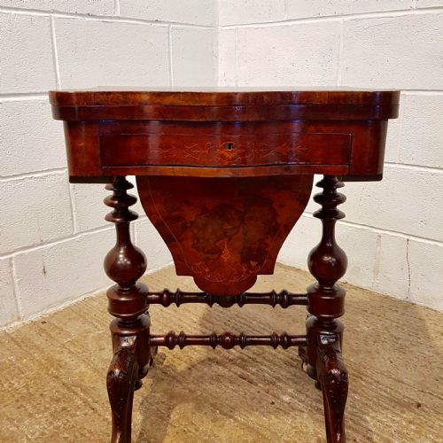 fig 1. SUPERB ANTIQUE VICTORIAN INLAID WALNUT FOLD OVER GAMES TABLE WORK BOX C1880