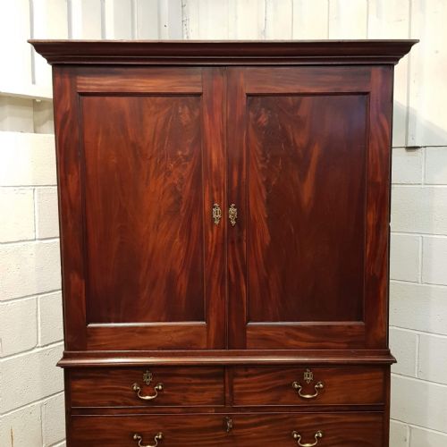 fig 1. ANTIQUE GEORGIAN PERIOD MAHOGANY CLOTHES PRESS C1780