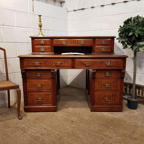 Antique Late Victorian Walnut Twin Pedestal Desk C1890
