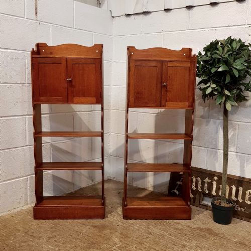 Antique Pair Arts & Crafts Small Oak Open Bookcases C1890