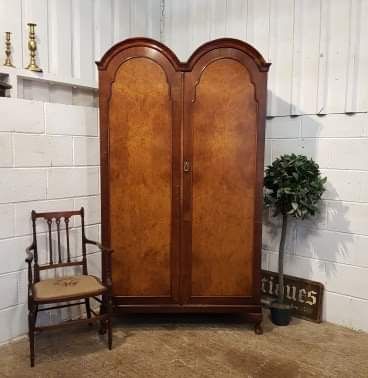 Antique Burr Walnut Queen Anne Double Wardrobe C1920