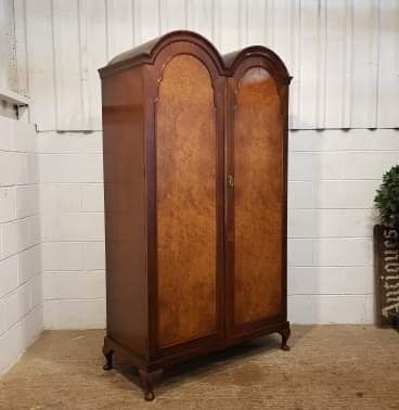 fig 1. ANTIQUE BURR WALNUT QUEEN ANNE DOUBLE WARDROBE C1920