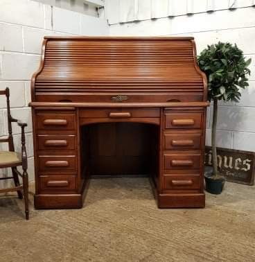 Antique Edwardian Walnut Roll Top Derby Desk by T. Inglesant & Sons of Leicester C1900