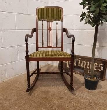 fig 2. ANTIQUE EDWARDIAN MAHOGANY INLAID ROCKING CHAIR C1900