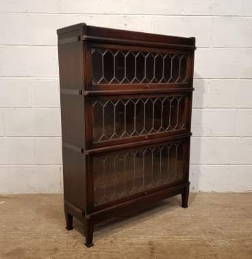 fig 1. ANTIQUE EDWARDIAN GLAZED OAK SECTIONAL BOOKCASE BY DAWSONS OF MANCHESTER C1900
