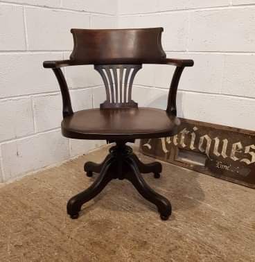 Antique Edwardian Oak Swivel Tub Desk Chair C1900