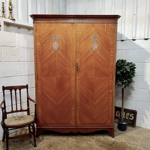 Antique Satinwood Double Wardrobe with Original Paint Work C1920