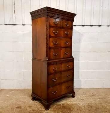 fig 1. ANTIQUE CHIPPENDALE STYLE NARROW MAHOGANY CHEST ON CHEST C1920