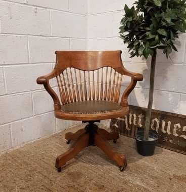 Antique Edwardian Oak Swivel Desk Chair C1900