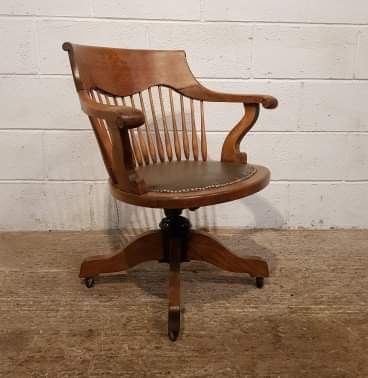 fig 1. ANTIQUE EDWARDIAN OAK SWIVEL DESK CHAIR C1900