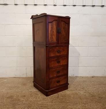 fig 1. ANTIQUE VICTORIAN FLAMED MAHOGANY TALL NARROW CABINET C1880