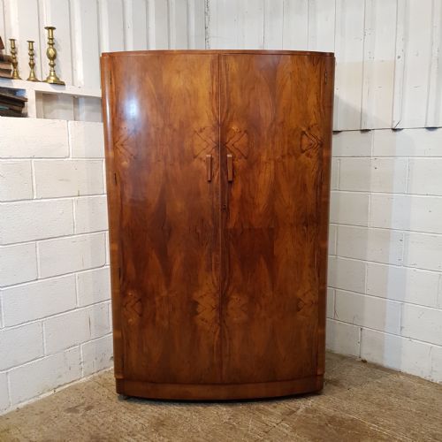 fig 2. ANTIQUE ART DECO BURR WALNUT BOW FRONT DOUBLE WARDROBE C1920