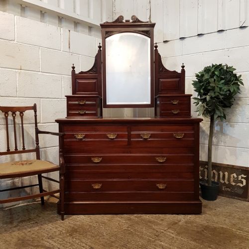 Antique Art Nouveau Mahogany Dressing Table Chest C1890