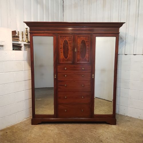fig 1. ANTIQUE EDWARDIAN INLAID MAHOGANY TRIPLE WARDROBE C1900