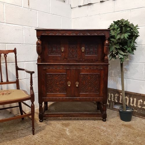 Antique Edwardian Carved Oak Dwarf Court Cupboard C190