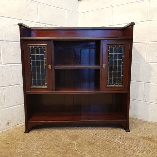 fig 1. ANTIQUE ARTS & CRAFTS MAHOGANY OPEN BOOKCASE C1890