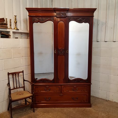 Antique Art Nouveau Mahogany Doubke Wardrobe C1890