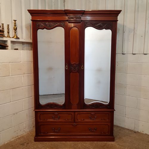 fig 1. ANTIQUE ART NOUVEAU MAHOGANY DOUBKE WARDROBE C1890