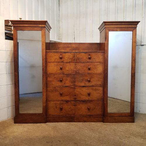 fig 1. ANTIQUE VICTORIAN BURR WALNUT CENTRY WARDROBE C1880