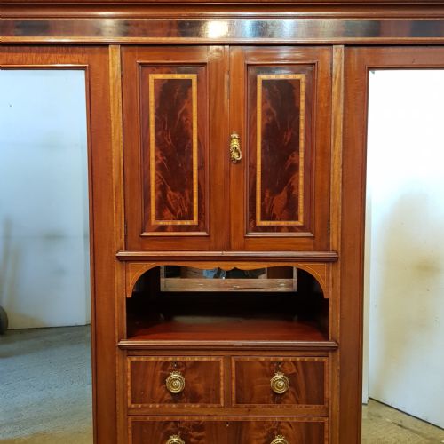 fig 2. ANTIQUE ART NOUVEAU INLAID MAHOGANY TRIPLE WARDROBE COMPACTUM C1890