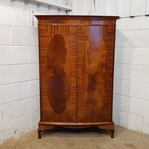 fig 1. ANTIQUE EDWARDIAN MAHOGANY BOW FRONT TALL BOY CABINET C1900